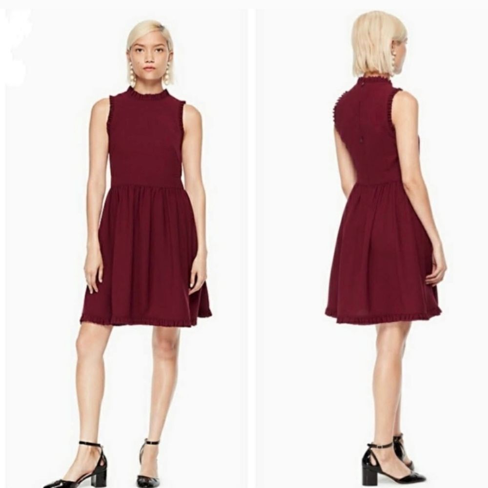 Kate Spade Ruffle Fit and Flare Dress, Size 6 Deepcherry Red Ma Cherie